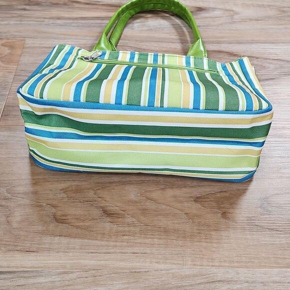🔺️NWOT Lime, White, Yellow, & Turquoise Striped Tote Purse - Picture 7 of 12